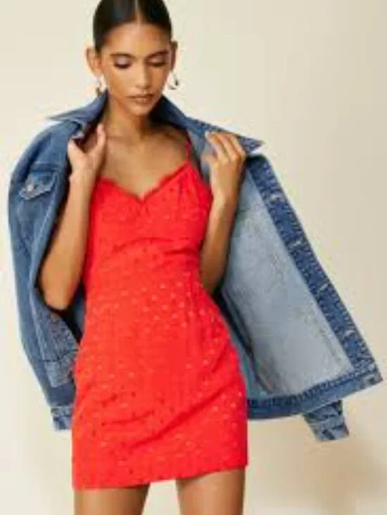 Line and Dot Red Poka Dot Mini Dress Size L - Picture 2 of 6